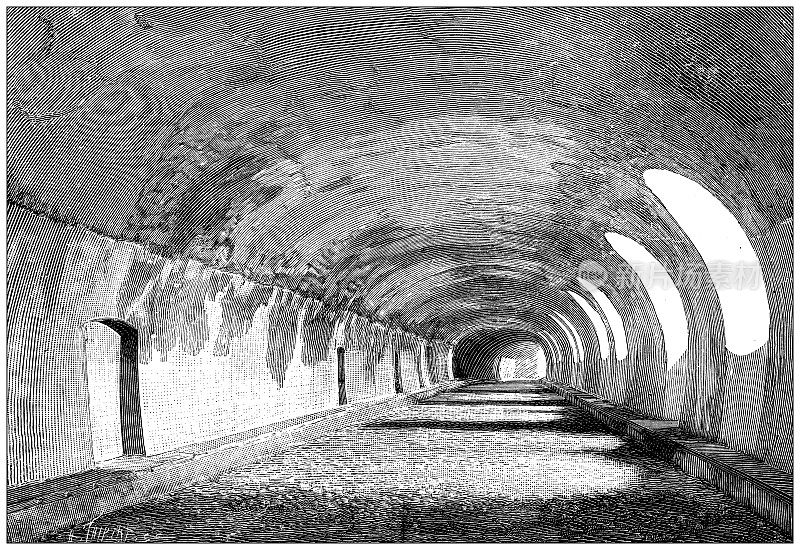 古董插图:铁路建设和改进，Ligne D'Orleans, Pont Sully